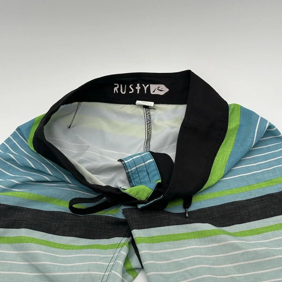 Rusty Mens Size 30 Blue/Green/Black Stripe Board Shorts Swim Trunks Surf - Picture 6 of 7